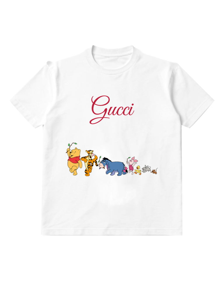 White Winnie The Pooh Holding Leaf Branch Graphic T-Shirt - front product view