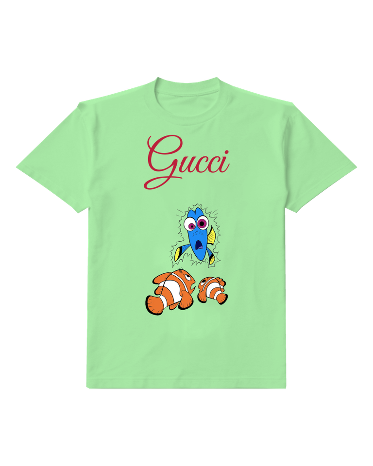 Sage Green Dory Shocked Nemo And Another Clownfish Below Graphic T-Shirt - front product view