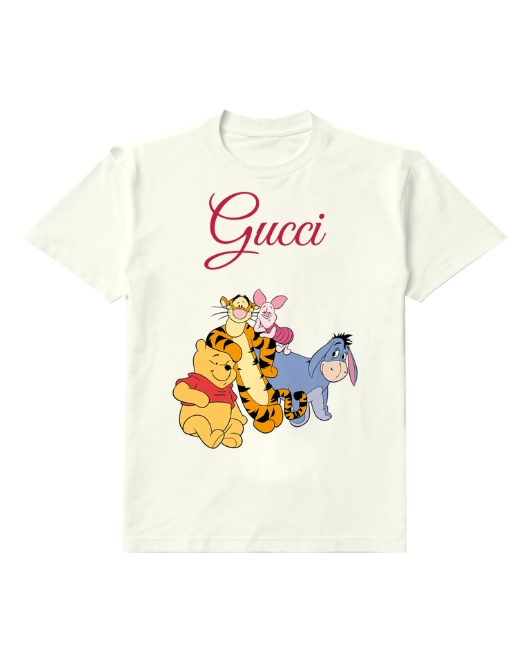 White Pooh Tigger Piglet Eeyore Together Graphic T-Shirt - front product view