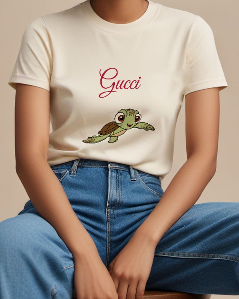 Ivory Little Turtle Wide Eyes Graphic T-Shirt - model wearing view