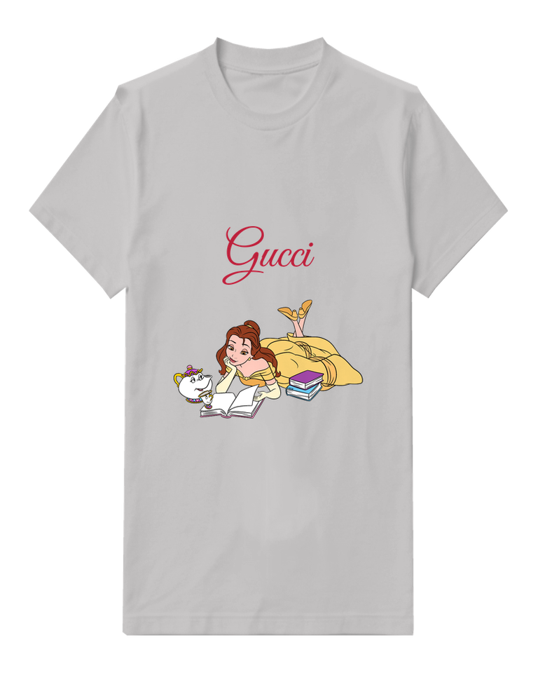 Light Gray Belle Reading Book With Teacups Nearby Graphic T-Shirt - front product view
