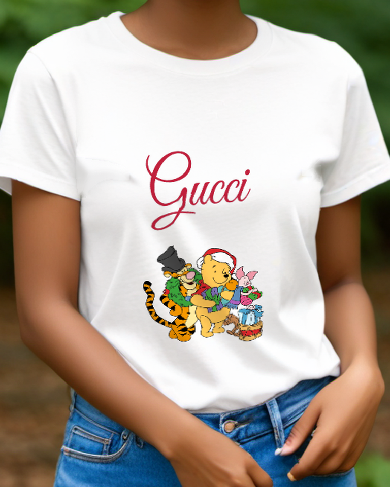 White Tiger Bear Pig In Festive Scene Graphic T-Shirt - model wearing view