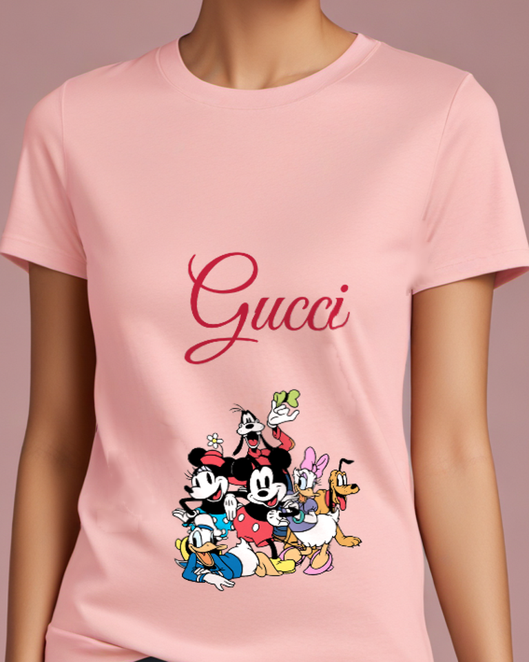 Blush Pink Mickey And Minnie In Joyful Group Pose Graphic T-Shirt - model wearing view