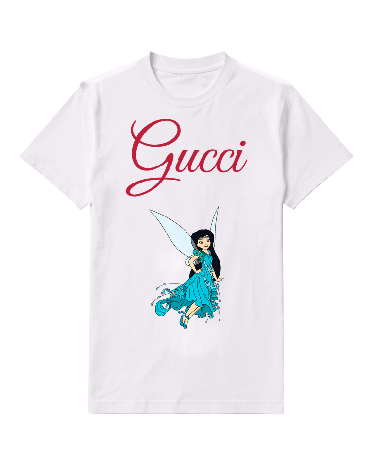 White Teal Fairy Trailing Floral Skirt Graphic T-Shirt - front product view