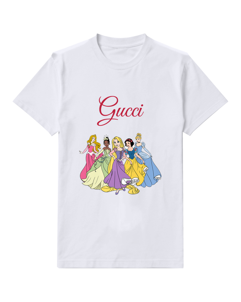 White Four Princesses Standing Together Graphic T-Shirt - front product view