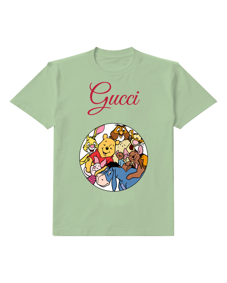 Sage Green Winnie The Pooh Smiling With Friends Graphic T-Shirt - front product view