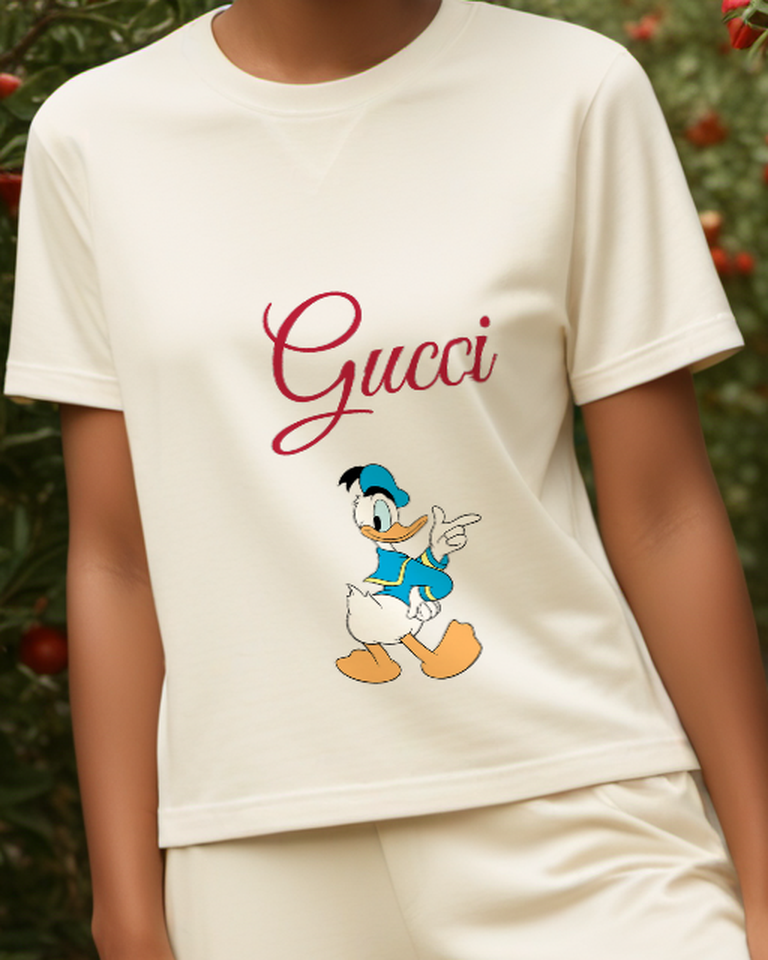 Ivory Blue Hatted Duck Open Hand Graphic T-Shirt - model wearing view