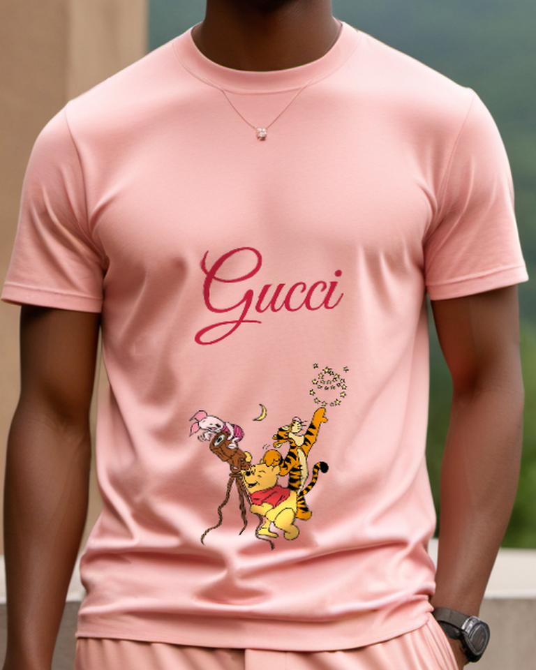 Blush Pink Pooh Piglet Tigger Star Gazing Graphic T-Shirt - model wearing view