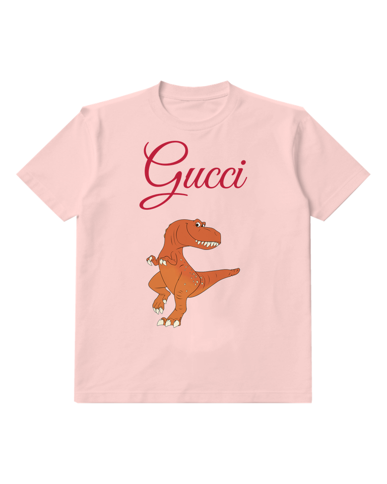 Blush Pink Orange Dinosaur Sideways Stride Graphic T-Shirt - front product view