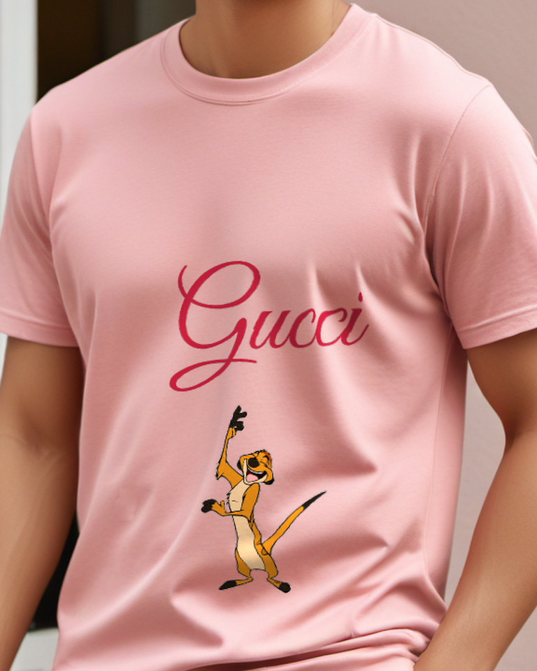 Blush Pink Meerkat Tall Raised Arm Graphic T-Shirt - model wearing view