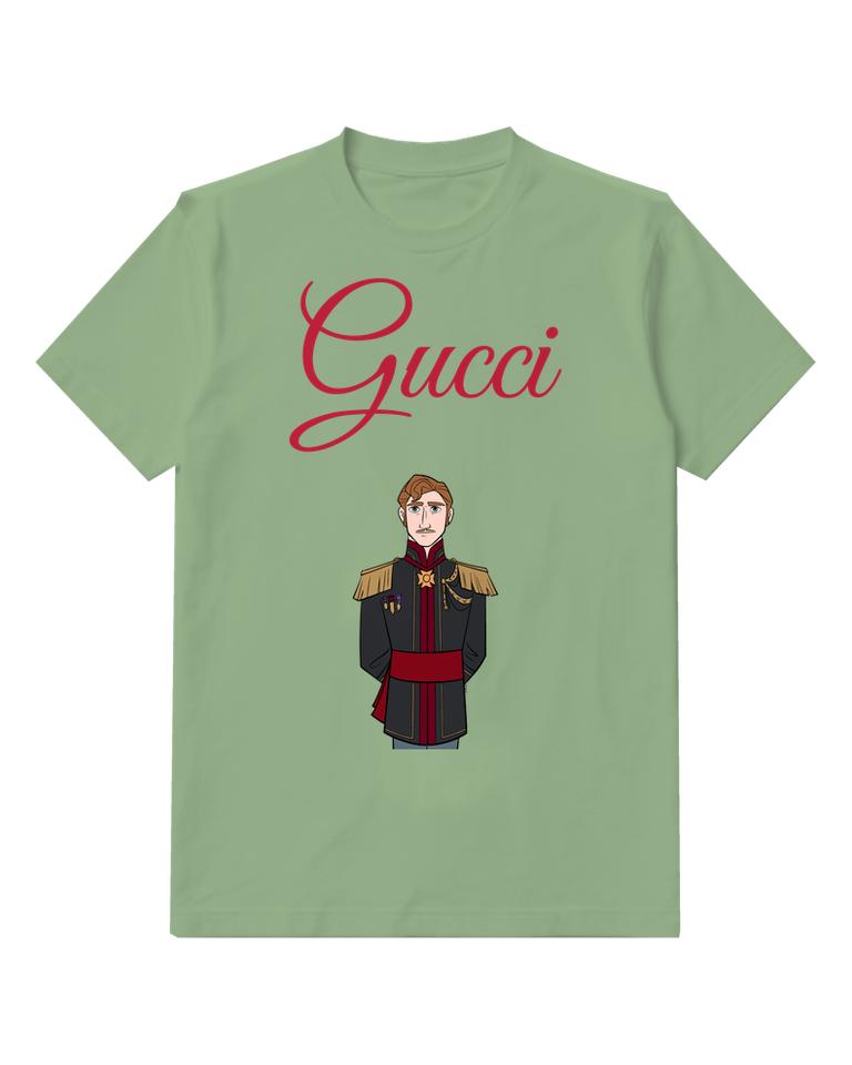 Sage Green Brown Haired Man Gold Epaulettes Graphic T-Shirt - front product view