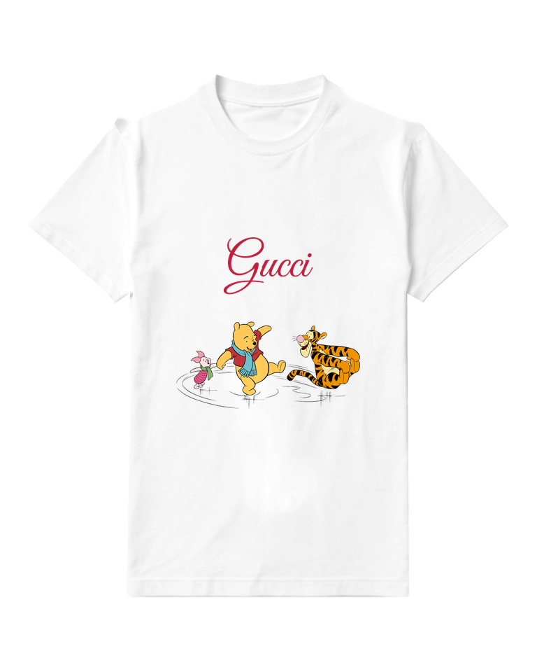White Pooh Ice Skating With Friends Graphic T-Shirt - front product view