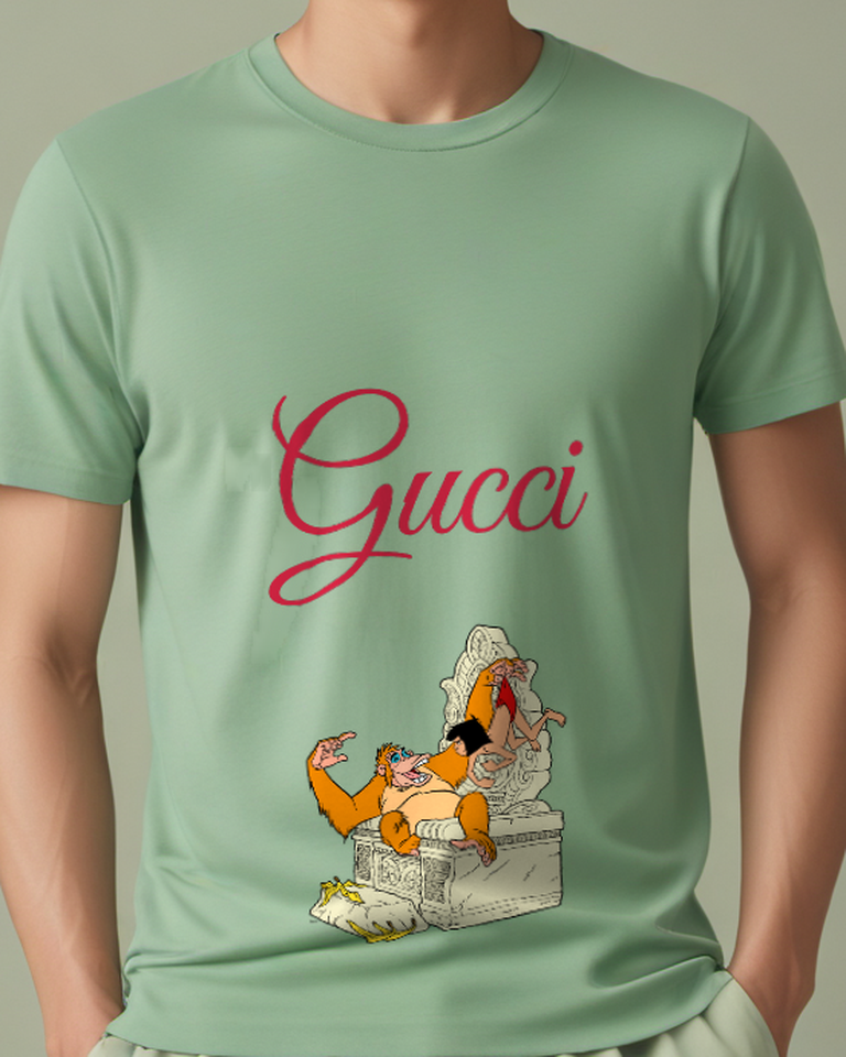 Sage Green Monkey Seated Graphic T-Shirt - model wearing view