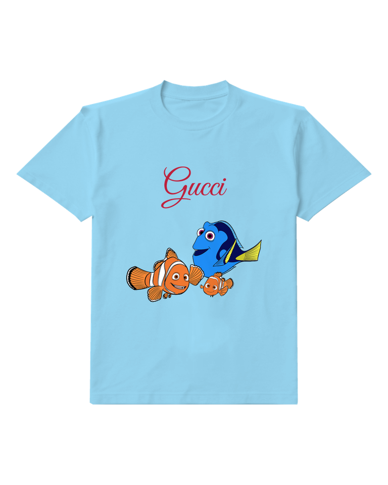 Sky Blue Nemo Dory And Marlin In Cheerful Poses Graphic T-Shirt - front product view
