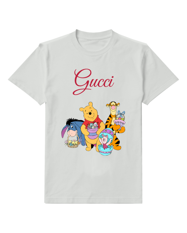 Light Gray Winnie The Pooh Holds Easter Basket Graphic T-Shirt - front product view