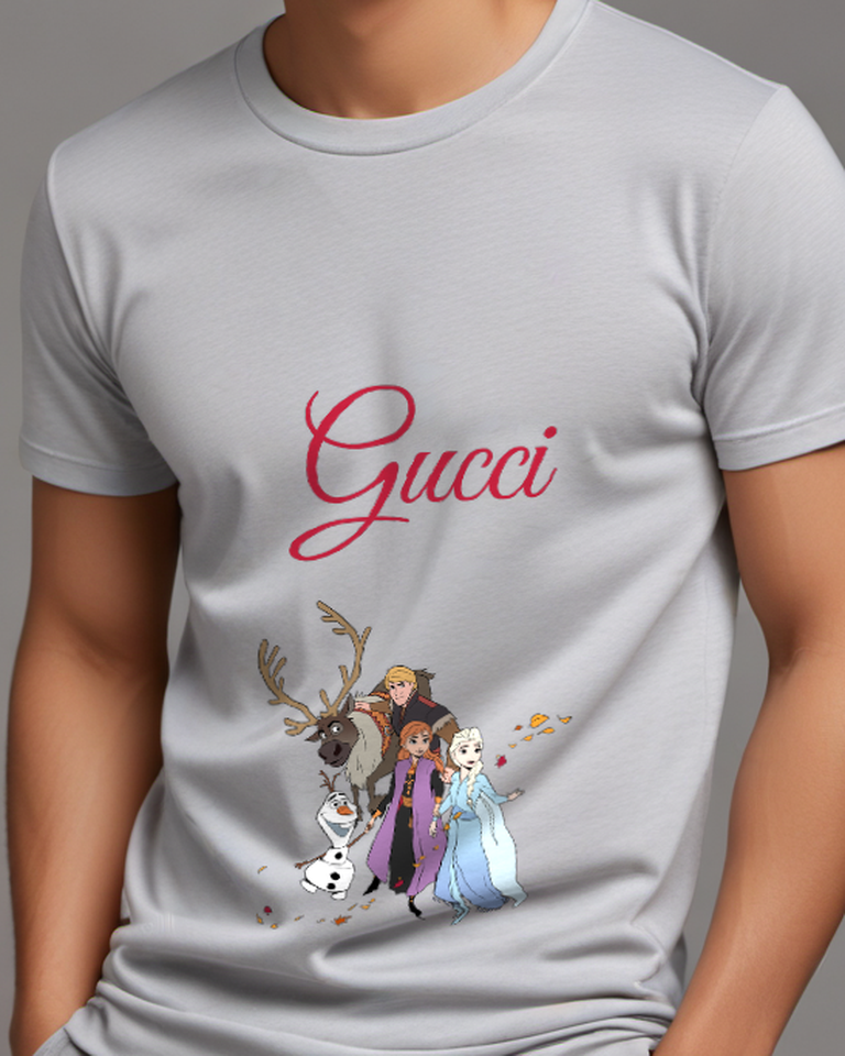 Light Gray Anna And Elsa With Olaf And Kristoff Graphic T-Shirt - model wearing view