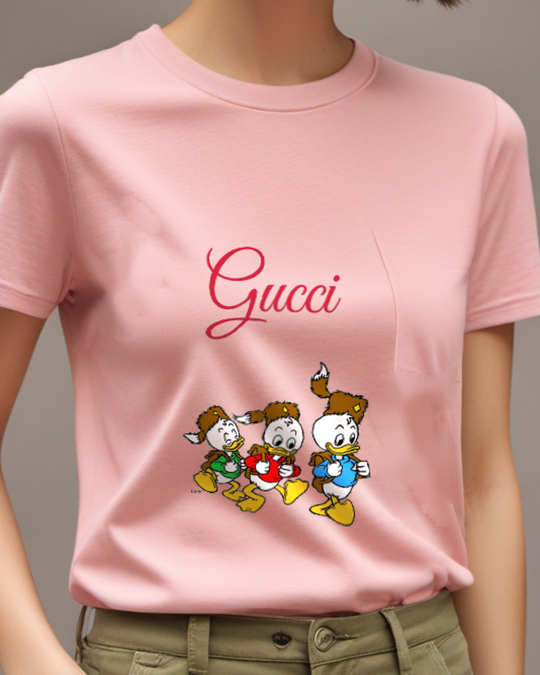 Blush Pink Three Ducklings Running Together Graphic T-Shirt - model wearing view