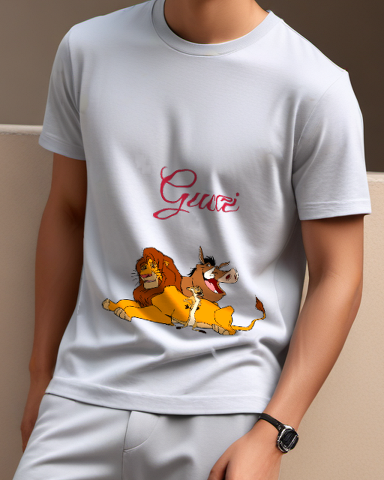 Pale Lavender Simba Timon And Pumbaa Resting Together Graphic T-Shirt - model wearing view