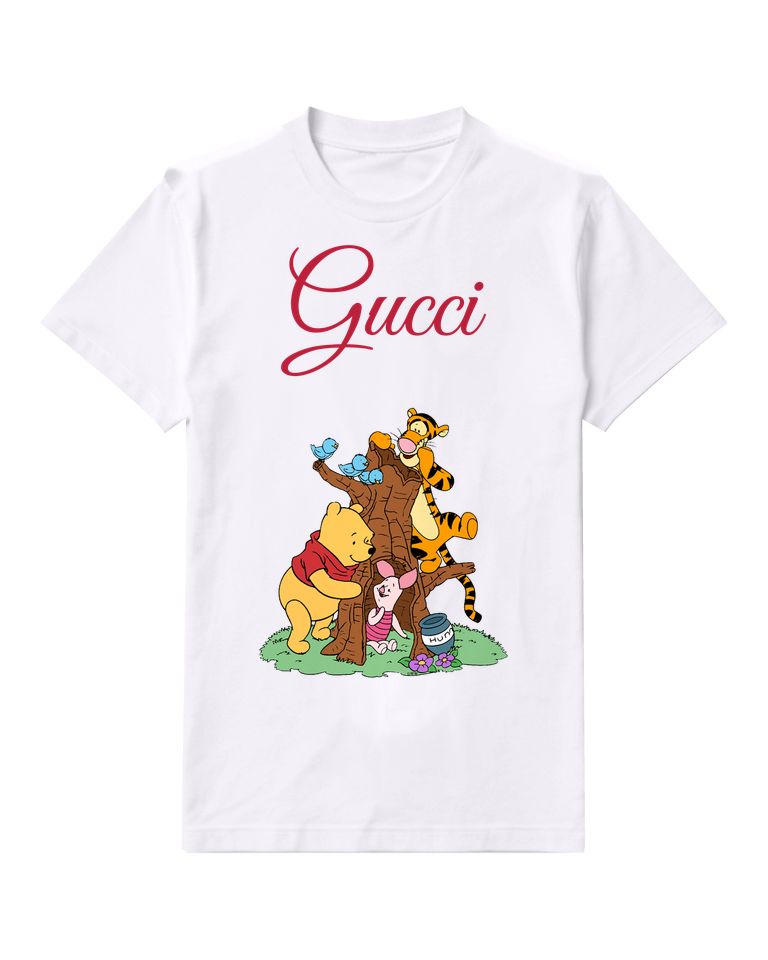 White Pooh Piglet And Tigger Near Tree Graphic T-Shirt - front product view