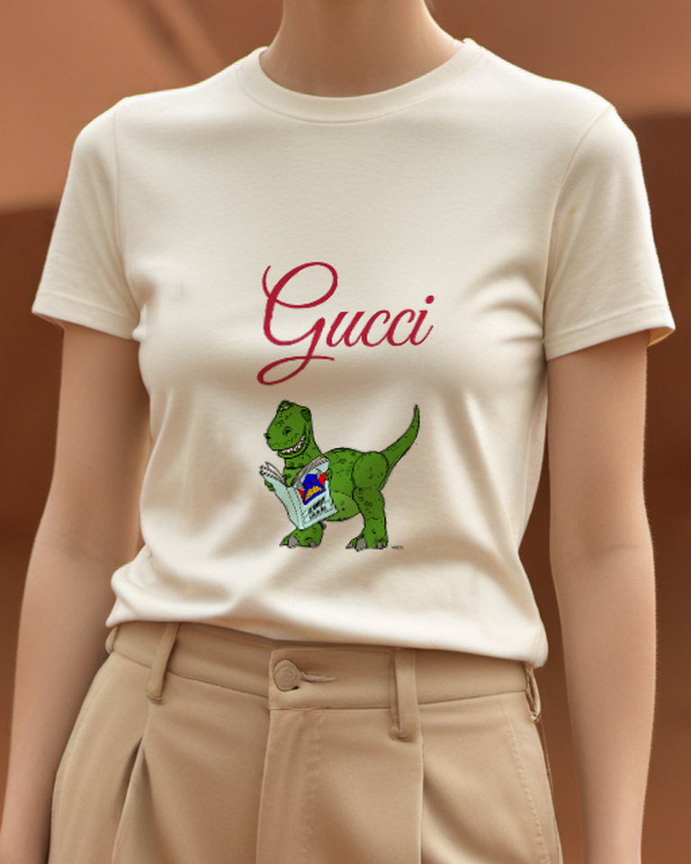 Ivory Green Dinosaur Open Book Graphic T-Shirt - model wearing view