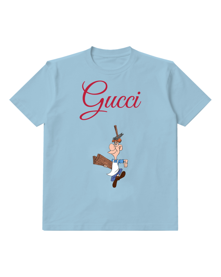 Sky Blue Thin Man Tall Hat Wooden Sign Graphic T-Shirt - front product view