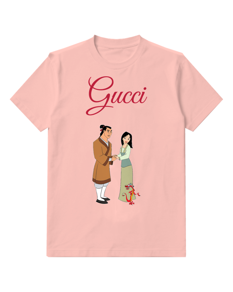 Blush Pink Mulan And Li Shang Holding Hands Crew Neck Graphic T-Shirt - front product view