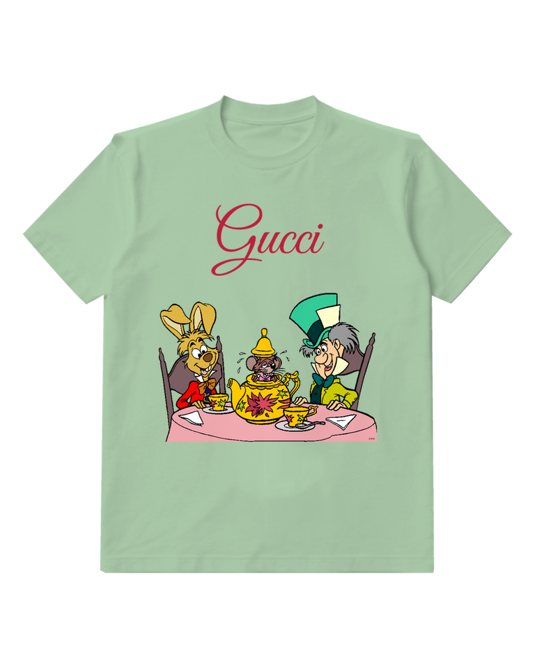 Sage Green March Hare Dormouse Mad Hatter At Tea Table Graphic T-Shirt - front product view