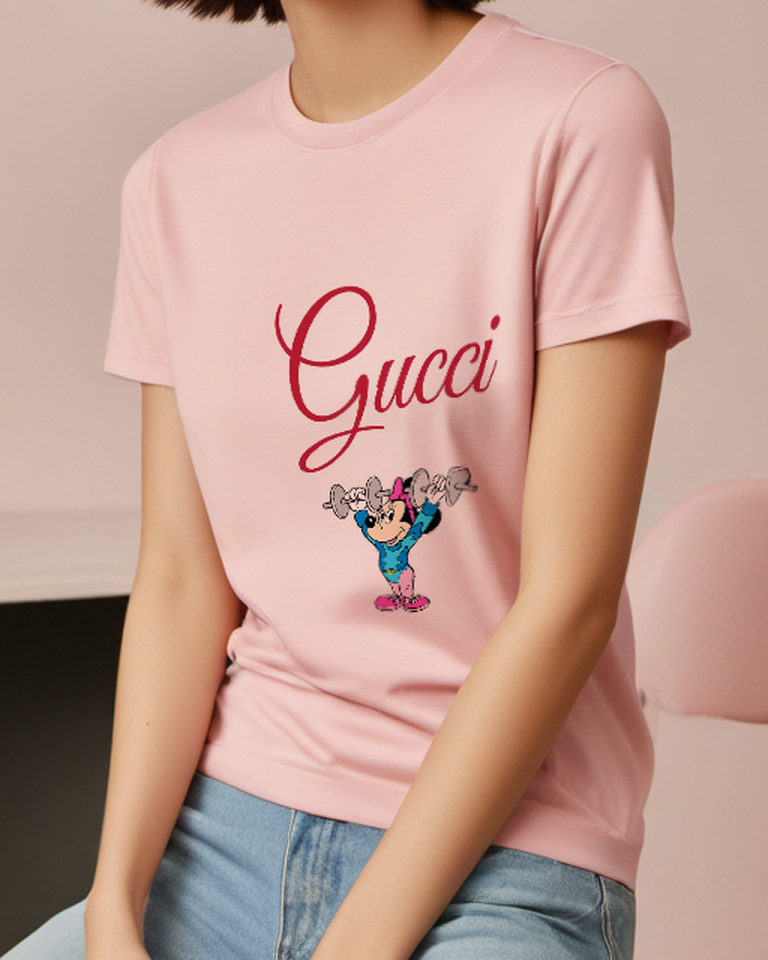 Blush Pink Mouse Blue Outfit Weight Lift Graphic T-Shirt - model wearing view