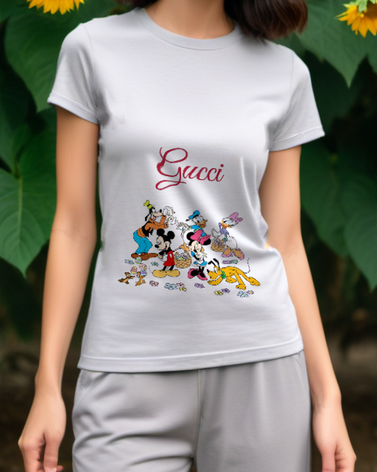 Light Gray Mickey Mouse Holding Basket Graphic T-Shirt - model wearing view