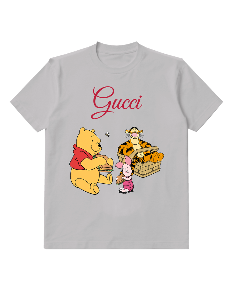 Light Gray Winnie The Pooh Holding Sandwich Graphic T-Shirt - front product view