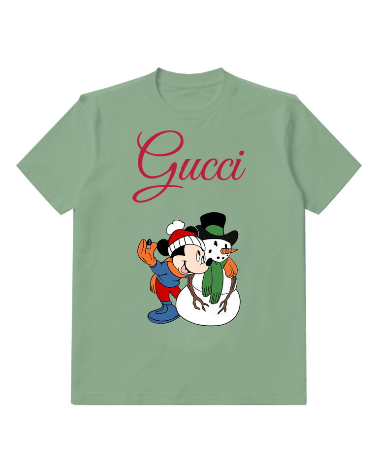 Sage Green Mouse Holiday Snowman Graphic T-Shirt - front product view
