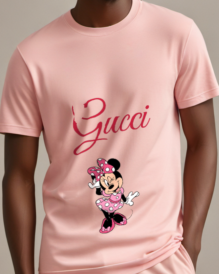 Blush Pink Mouse Pink Dotted Outfit Graphic T-Shirt - model wearing view