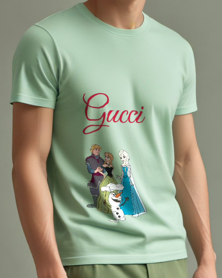 Sage Green Anna Elsa Kristoff Olaf Together Graphic T-Shirt - model wearing view