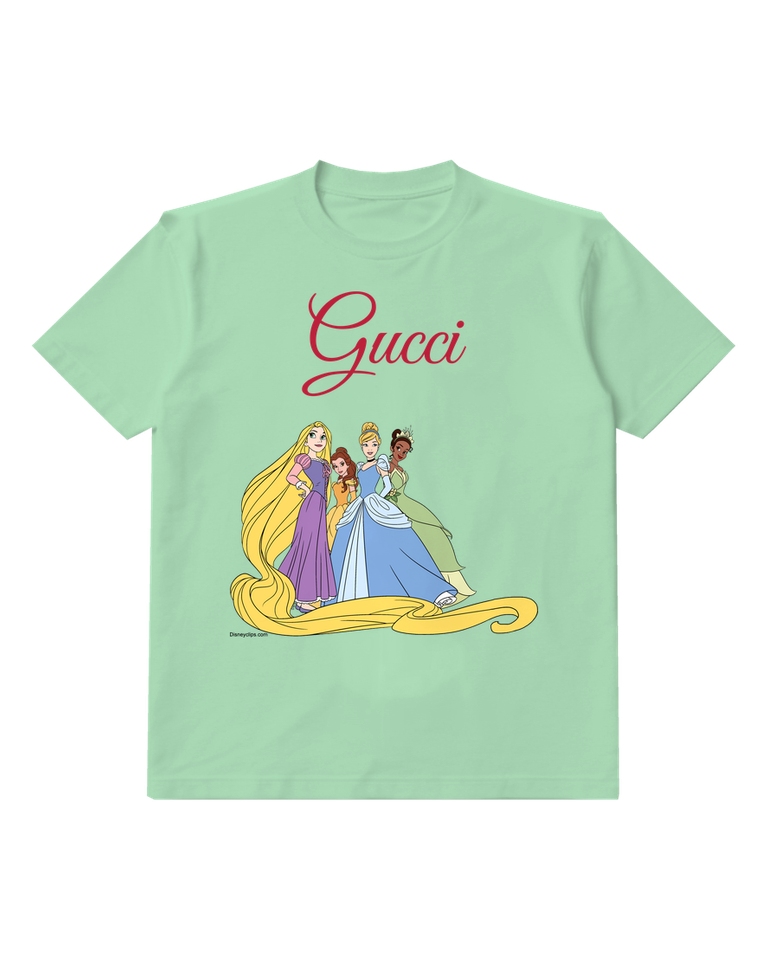 Sage Green Four Princesses Standing Together Graphic T-Shirt - front product view