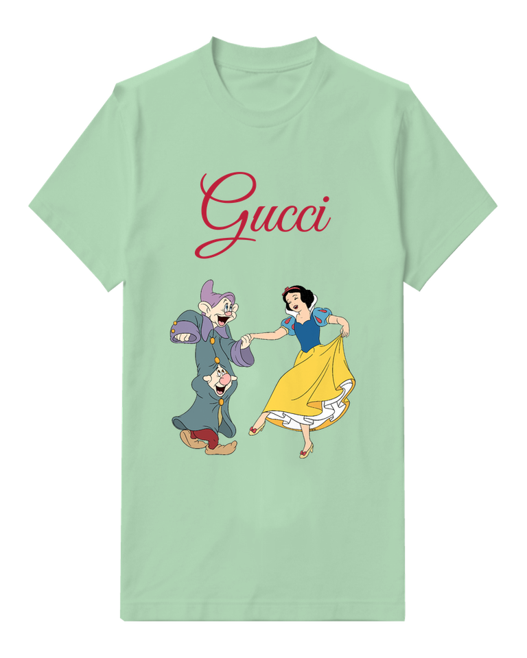 Sage Green Snow White And Dwarfs Dancing Graphic T-Shirt - front product view