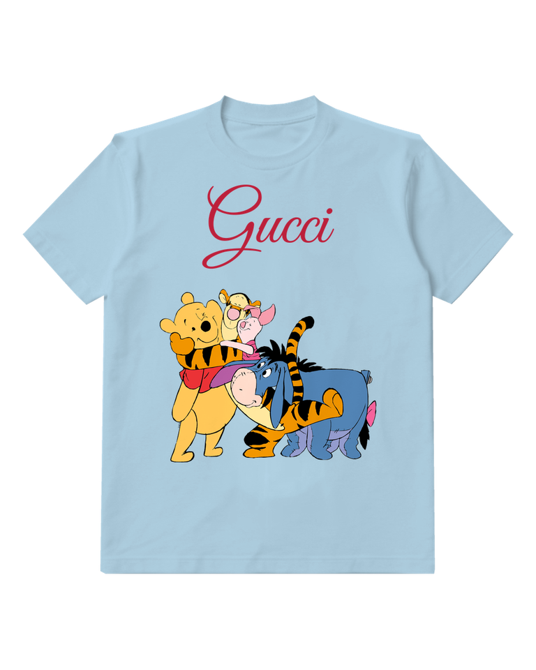 Sky Blue Pooh Piglet Tigger Eeyore Together Graphic T-Shirt - front product view