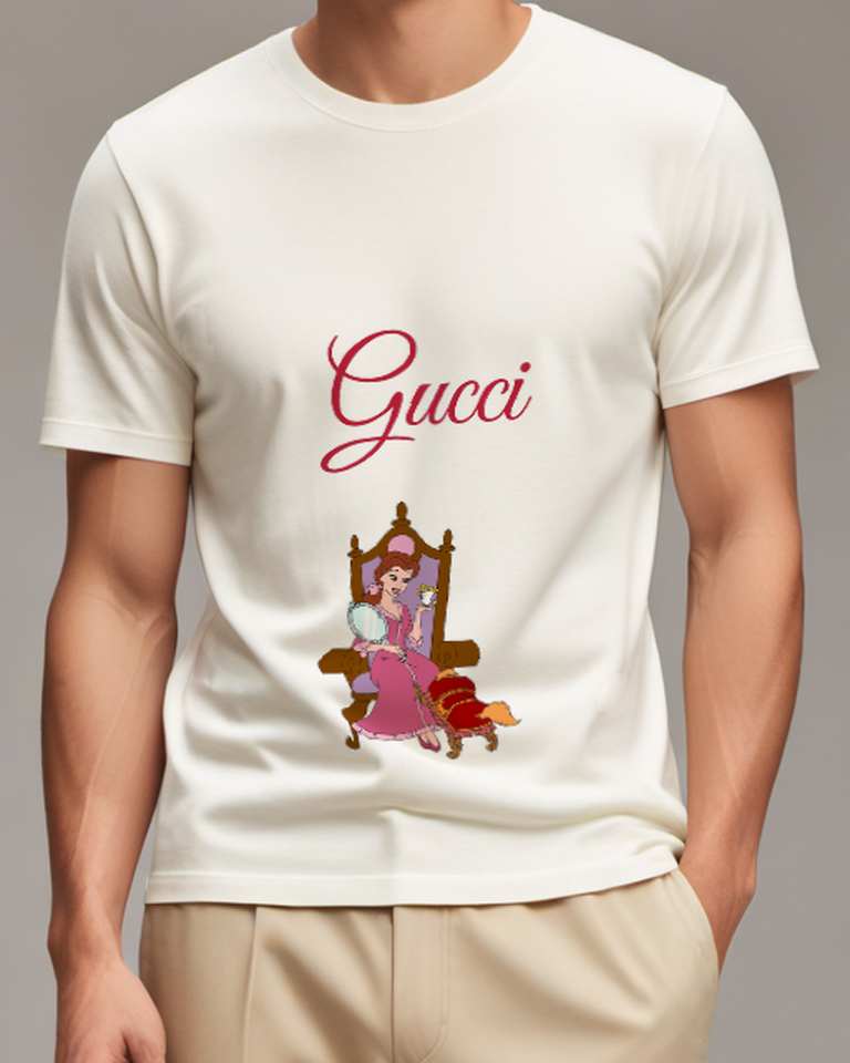 White Belle Seated Holding Mirror And Cup Graphic T-Shirt - model wearing view