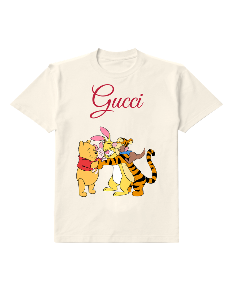 Ivory Pooh Piglet Rabbit Tigger And Roo In A Group Hug Graphic T-Shirt - front product view
