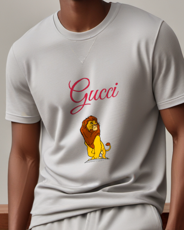 Light Gray Red Maned Lion Upright Graphic T-Shirt - model wearing view