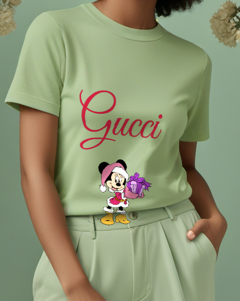 Olive Green Mouse Santa Hat Purple Gift Graphic T-Shirt - model wearing view