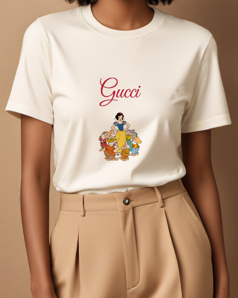 Ivory Snow White Stands Tall With Dwarfs Graphic T-Shirt - model wearing view