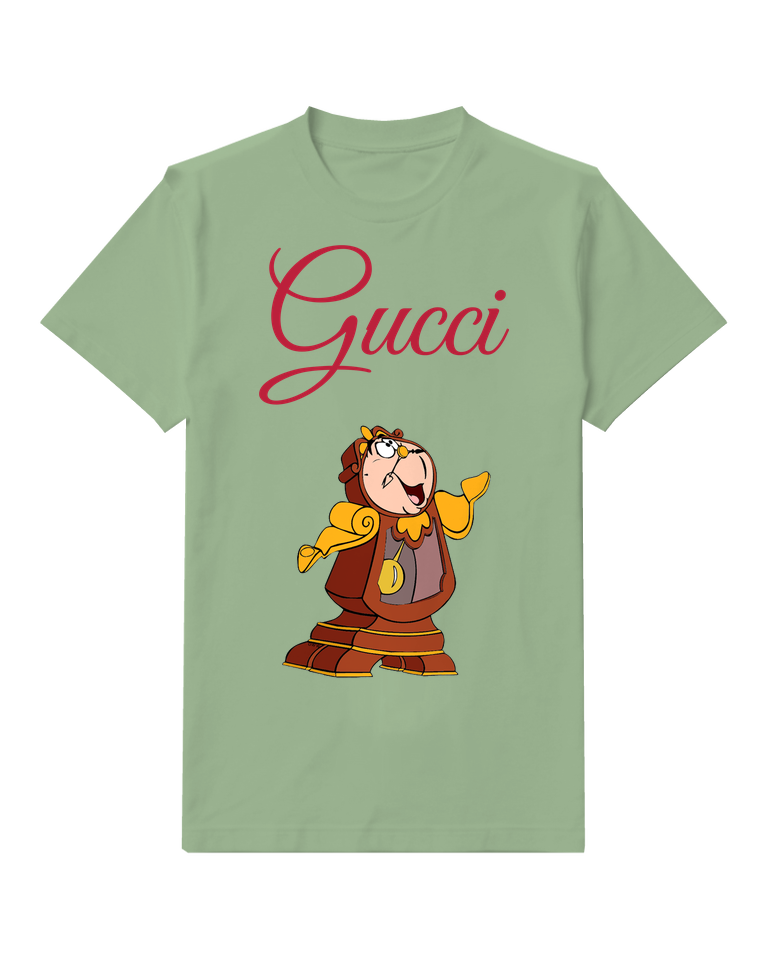 Sage Green Smiling Ornate Clock Open Arms Graphic T-Shirt - front product view
