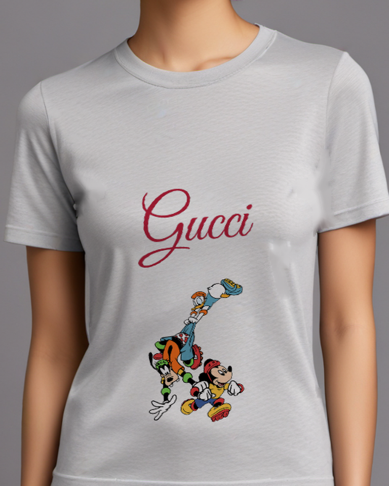 Light Gray Mickey Mouse Roller Skating Graphic T-Shirt - model wearing view