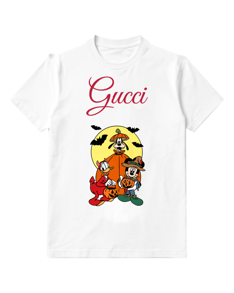 White Mickey Donald Goofy In Halloween Poses Graphic T-Shirt - front product view
