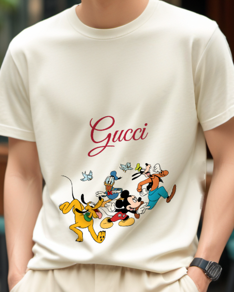 Ivory Mickey Mouse Running With Friends Graphic T-Shirt - model wearing view