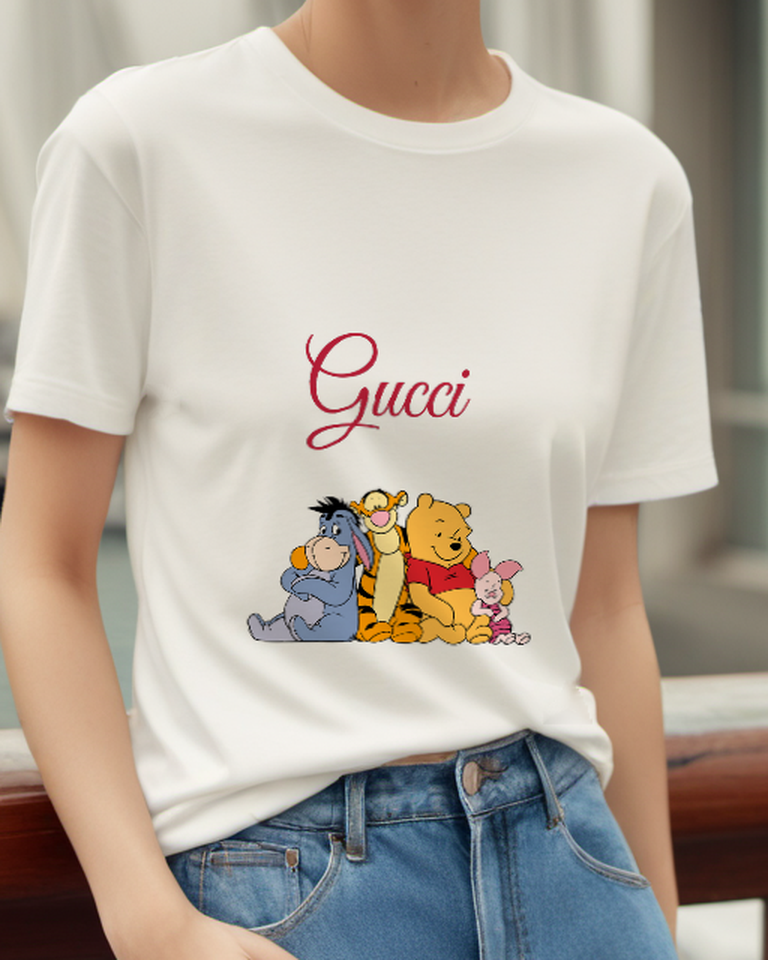 Light Gray Eeyore Tigger Pooh Sitting Together Graphic T-Shirt - model wearing view