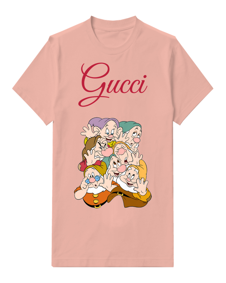 Blush Pink Seven Dwarfs Waving Together Graphic T-Shirt - front product view