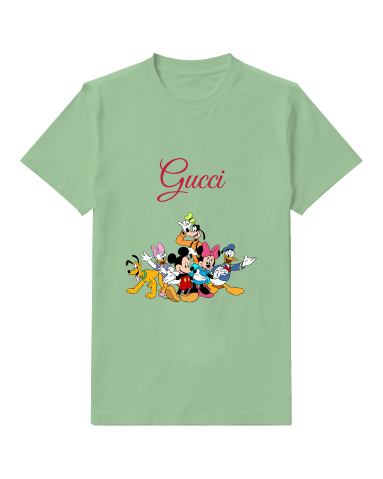 Sage Green Mickey Mouse Waving With Friends Graphic T-Shirt - front product view