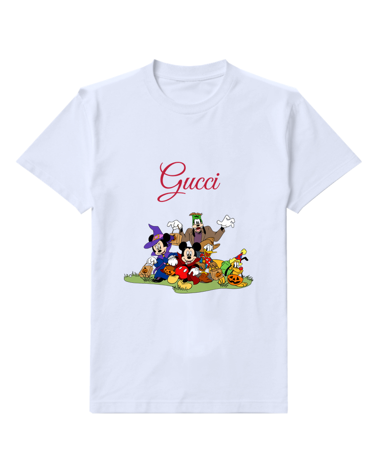 White Mickey And Minnie In Halloween Costumes Graphic T-Shirt - front product view