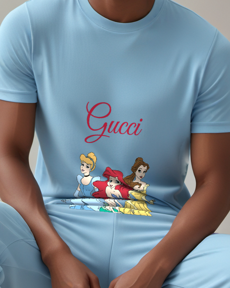 Dusty Blue Cinderella And Ariel In Formal Poses Graphic T-Shirt - model wearing view
